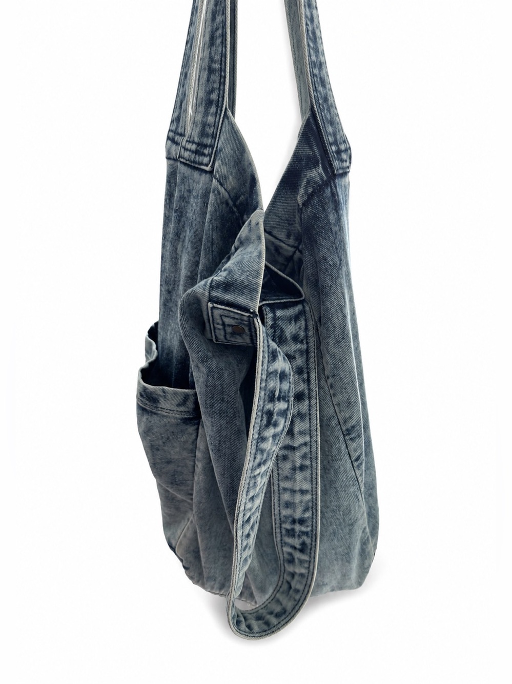 Rare Free People We The Free Oversized Acid Wash Denim Tote Bag Blue - Picture 5 of 15